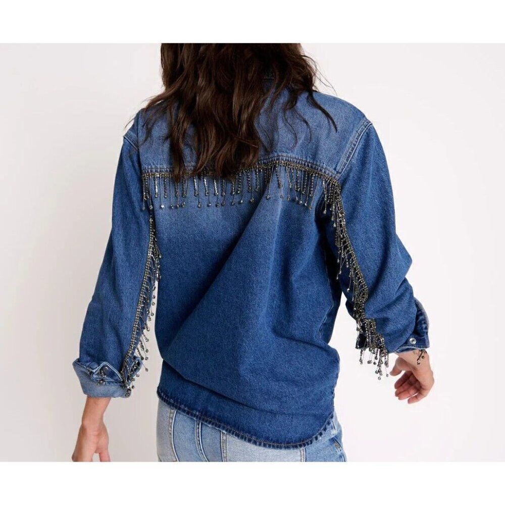 Free People x One Teaspoon Razzle Dazzle Western Denim Shirt Size Small Fringe